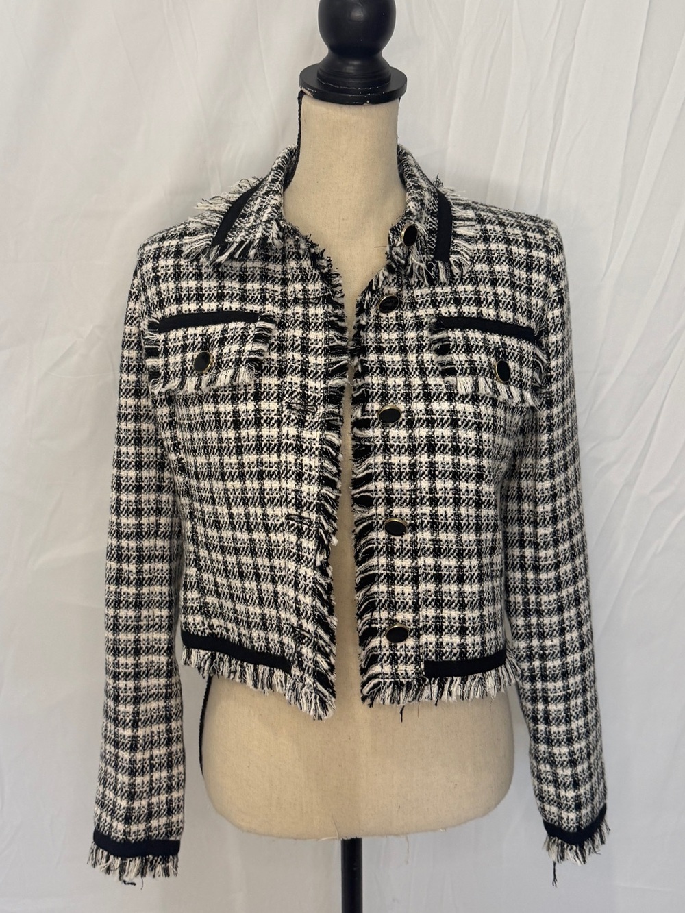 Central Park West Black and White Tweed Short Shacket